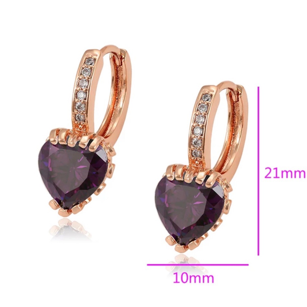 Gold Plated Champagne Heart Earrings - Picture 2 of 4